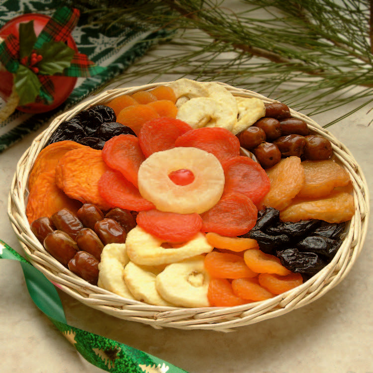 Photo of the Taste of Sunshine basket containing a variety of tropical dried fruits.